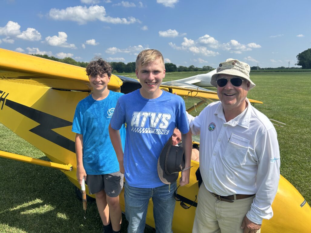 Waynesville, OH - On July 11, 2024 Isaac Stacey soloed a SGS 2-33 at Caesar Creek Soaring Club. Left to right: Evan Stewart Wingrunner, Isaac Stacey Solosist, Cole Delabar (photobomb!), Chuck Lohre Instructor. Isaac wants to have a career in aviation and this is a great start! Four students soloed at the Youth Soaring Camp this year. It's held every year at CCSC in July. We flew four out of five days and had about 40 flights a day.